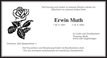 Traueranzeige von Erwin Muth von Wetterauer Zeitung