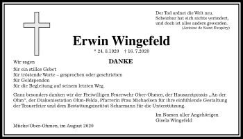 Traueranzeige von Erwin Wingefeld von Mücker Stimme