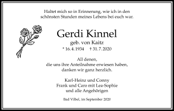 Traueranzeige von Gerdi Kinnel von Bad Vilbel/Karben