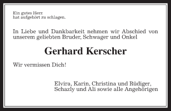 Traueranzeige von Gerhard Kerscher von Wetterauer Zeitung
