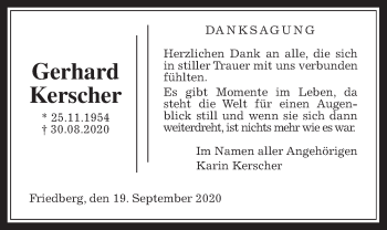 Traueranzeige von Gerhard Kerscher von Wetterauer Zeitung