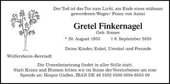 Traueranzeige von Gretel Finkernagel von Wetterauer Zeitung