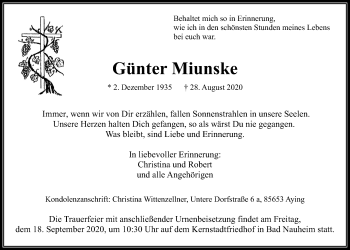Traueranzeige von Günter Miunske von Wetterauer Zeitung