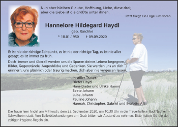 Traueranzeige von Hannelore Haydl von Wetterauer Zeitung