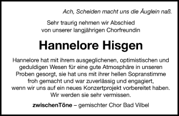 Traueranzeige von Hannelore Hisgen von Bad Vilbel/Karben