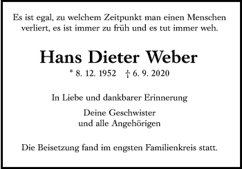 Traueranzeige von Hans Dieter Weber von Giessener Allgemeine, Alsfelder Allgemeine
