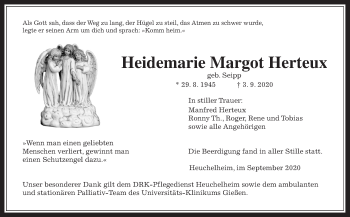 Traueranzeige von Heidemarie Margot Herteux von Giessener Allgemeine, Alsfelder Allgemeine