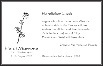 Traueranzeige von Heidi Marrone von Bad Vilbel/Karben