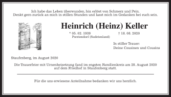 Traueranzeige von Heinrich Keller von Giessener Allgemeine, Alsfelder Allgemeine