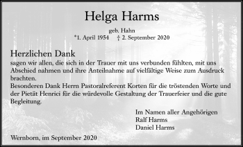 Traueranzeige von Helga Harms von Wetterauer Zeitung