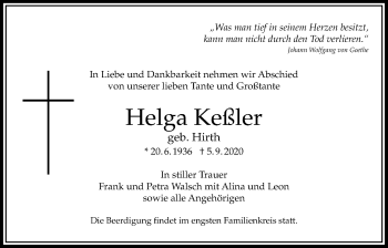 Traueranzeige von Helga Keßler von Bad Vilbel/Karben
