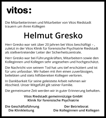 Traueranzeige von Helmut Gresko von Giessener Allgemeine, Alsfelder Allgemeine