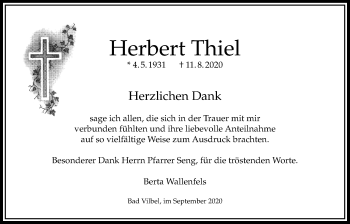 Traueranzeige von Herbert Thiel von Bad Vilbel/Karben