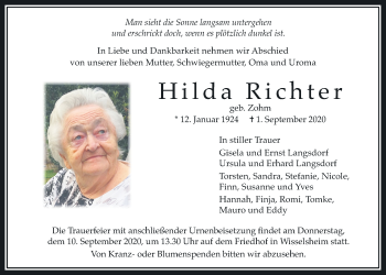 Traueranzeige von Hilda Richter von Wetterauer Zeitung