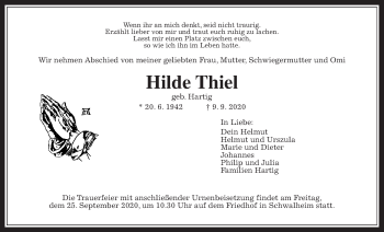 Traueranzeige von Hilde Thiel von Wetterauer Zeitung