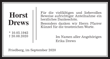 Traueranzeige von Horst Drews von Wetterauer Zeitung
