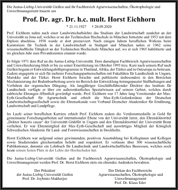Traueranzeige von Horst Eichhorn von Giessener Allgemeine, Alsfelder Allgemeine