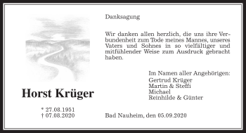 Traueranzeige von Horst Krüger von Wetterauer Zeitung