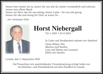 Traueranzeige von Horst Niebergall von Giessener Allgemeine, Alsfelder Allgemeine