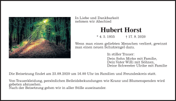 Traueranzeige von Hubert Horst von Alsfelder Allgemeine