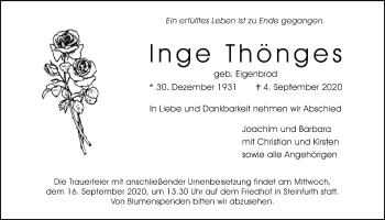 Traueranzeige von Inge Thönges von Wetterauer Zeitung