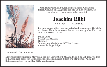 Traueranzeige von Joachim Rühl von Giessener Allgemeine, Alsfelder Allgemeine
