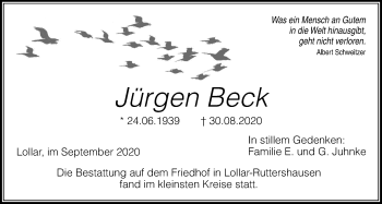 Traueranzeige von Jürgen Beck von Giessener Allgemeine, Alsfelder Allgemeine