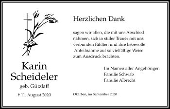 Traueranzeige von Karin Scheideler von Bad Vilbel/Karben