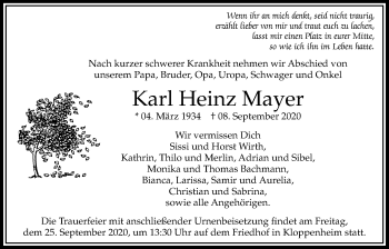 Traueranzeige von Karl Heinz Mayer von Bad Vilbel/Karben