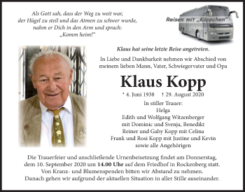 Traueranzeige von Klaus Kopp von Wetterauer Zeitung