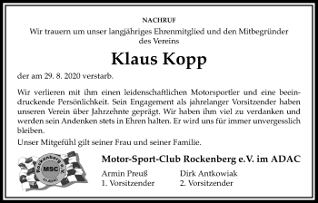 Traueranzeige von Klaus Kopp von Wetterauer Zeitung