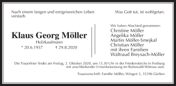 Traueranzeige von Klaus Georg Möller von Giessener Allgemeine, Alsfelder Allgemeine