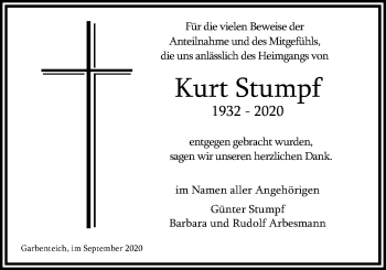 Traueranzeige von Kurt Stumpf von Giessener Allgemeine, Alsfelder Allgemeine
