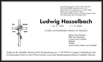 Traueranzeige von Ludwig Hasselbach von Giessener Allgemeine, Alsfelder Allgemeine