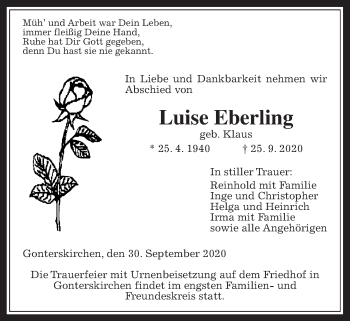 Traueranzeige von Luise Eberling von Laubacher Anzeiger