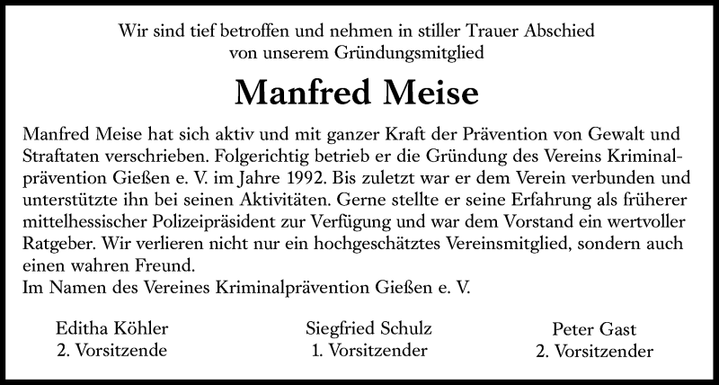  Traueranzeige für Manfred Meise vom 05.09.2020 aus Giessener Allgemeine, Alsfelder Allgemeine