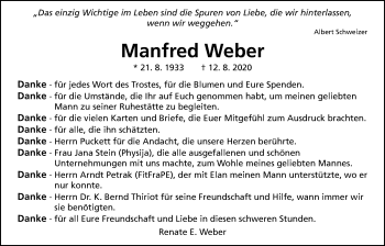 Traueranzeige von Manfred Weber von Wetterauer Zeitung