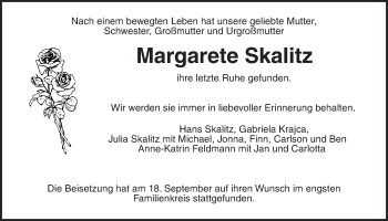 Traueranzeige von Margarete Skalitz von Wetterauer Zeitung