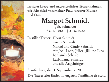 Traueranzeige von Margot Schmidt von Giessener Allgemeine, Alsfelder Allgemeine