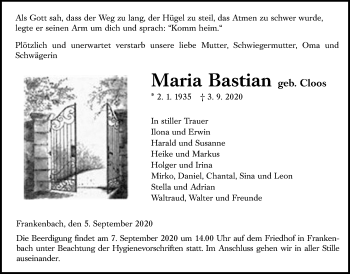 Traueranzeige von Maria Bastian von Giessener Allgemeine, Alsfelder Allgemeine