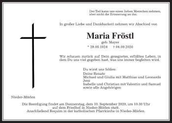 Traueranzeige von Maria Fröstl von Wetterauer Zeitung