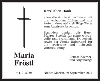 Traueranzeige von Maria Fröstl von Wetterauer Zeitung