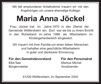 Traueranzeige von Maria Anna Jöckel von Wetterauer Zeitung