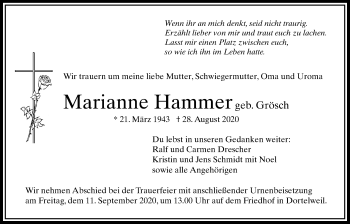 Traueranzeige von Marianne Hammer von Bad Vilbel/Karben