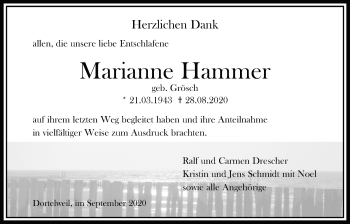Traueranzeige von Marianne Hammer von Bad Vilbel/Karben