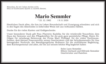 Traueranzeige von Mario Semmler von Alsfelder Allgemeine