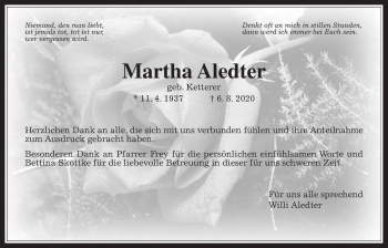 Traueranzeige von Martha Aledter von Wetterauer Zeitung