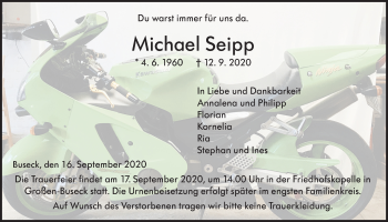 Traueranzeige von Michael Seipp von Giessener Allgemeine, Alsfelder Allgemeine