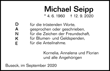 Traueranzeige von Michael Seipp von Giessener Allgemeine, Alsfelder Allgemeine
