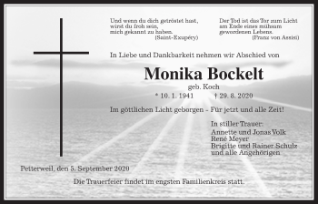 Traueranzeige von Monika Bockelt von Wetterauer Zeitung